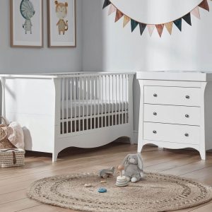cuddleco clara 2 piece nursery set cot bed dresser changer white