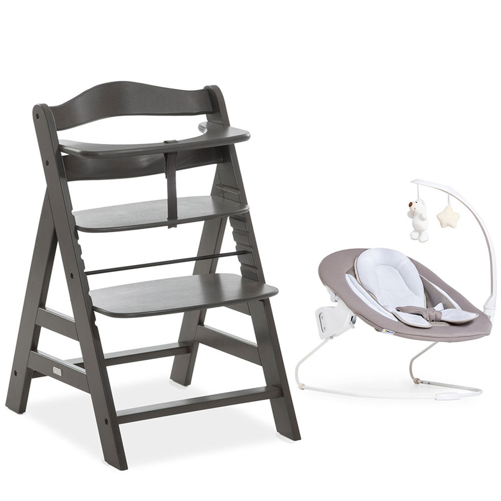 Hauck Alpha+ Select Wooden Highchair & Bouncer – Charcoal - mybaby Online  Store