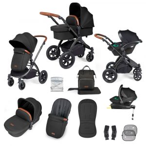 ickle bubba stomp luxe i-size isofix all in one travel system black midnight tan handle