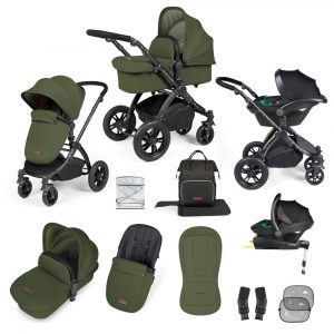 ickle bubba stomp luxe i-size isofix all in one travel system black woodland black handle