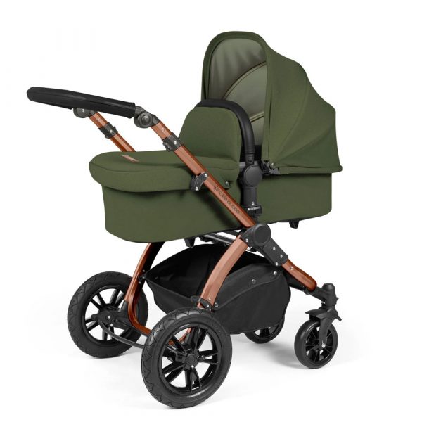 ickle bubba stomp luxe i-size isofix all in one travel system bronze woodland black handle
