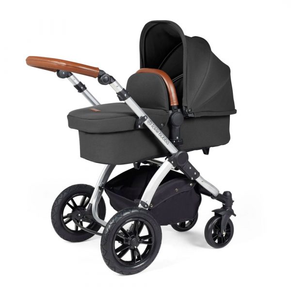 ickle bubba stomp luxe i-size isofix all in one travel system-silver charcoal grey tan handle