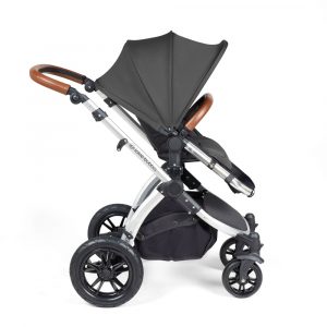 ickle bubba stomp luxe i-size isofix all in one travel system-silver charcoal grey tan handle